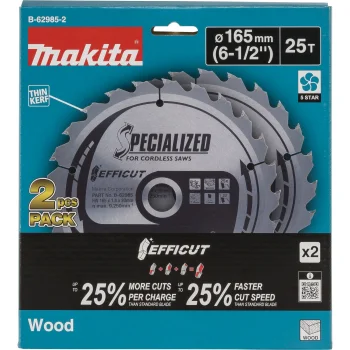 Diskinio pjūklo ašmenų komplektas Makita B-62985-2 EFFICUT medienai, 165x20 mm, 25T, 2 vnt.