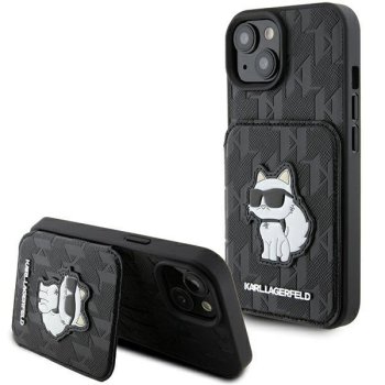 „Karl Lagerfeld Saffiano Cardslot & Stand Choupette“ dėklas, skirtas iPhone 15, juodas