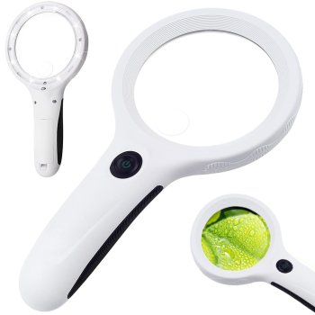Handheld Magnifying Glass with 8 LED and UV Light, 4x Magnification, White