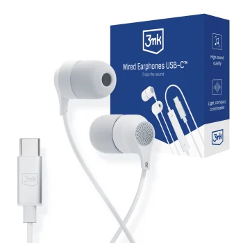 3mk USB-C laidinės ausinės su mikrofonu - Baltos