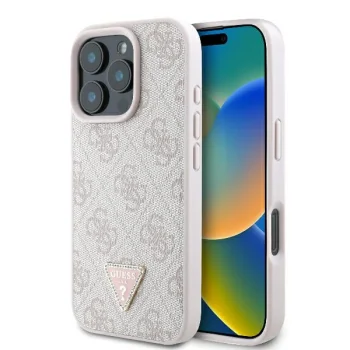 Guess Leather 4G Triangle Strass MagSafe case for iPhone 16 Pro - pink