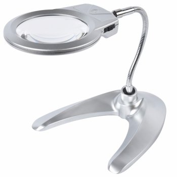 Desk Magnifier with 2 LED Lights and Adjustable Arm (2x / 6x), Silver
