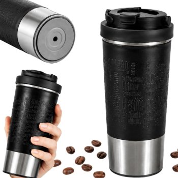 Termopuodelis su siurbtuku ir rankena, 500 ml, juodas/sidabrinis