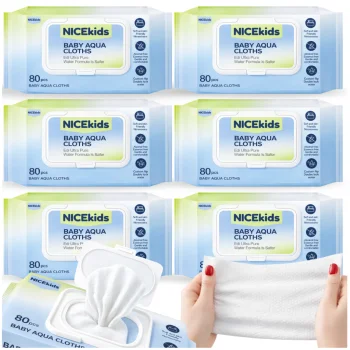 Drėgnosios servetėlės Bakalu NICEKIDS BABY AQUA, 99.89% vandens, 480 vnt.