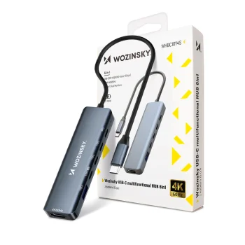 Wozinsky WHBC10Y4S 6-in-1 USB-C šakotuvas, aliumininis, pilkas