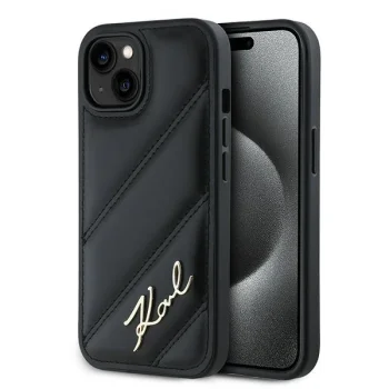 Karl Lagerfeld dėklas iPhone 15 / 14 / 13 Diagonal Quilted Script, juodas