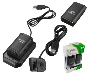 Xbox 360 battery pack with USB charger, 2 pcs, black