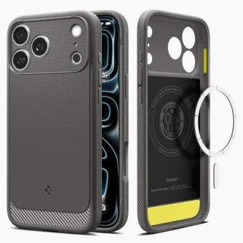 Spigen Rugged Armor Mag dėklas, skirtas iPhone 17 Pro, pilkas