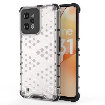 Telefono dėklas Realme C31 Honeycomb hibridinis, skaidrus