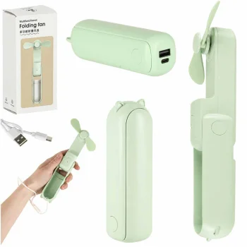 Foldable Mini USB Fan with Powerbank Function, Green