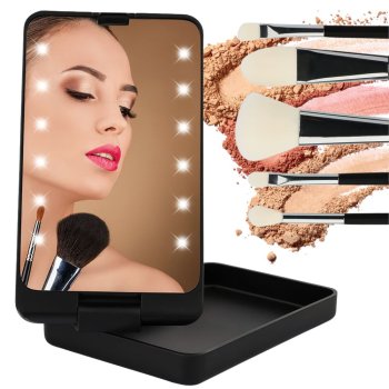 Folding Cosmetic Mirror with LED Backlight, Black