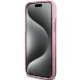 Guess dėklas iPhone 15 Plus / 14 Plus Liquid Glitter Gold Stripes, rožinis