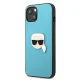 Karl Lagerfeld dėklas iPhone 13 mini su eko oda Ikonik Karl\'s Head, mėlynas