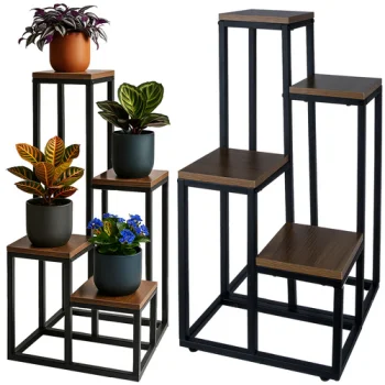 Ruhhy 4-Tier Plant Stand, Loft Style, Black & Wood Color