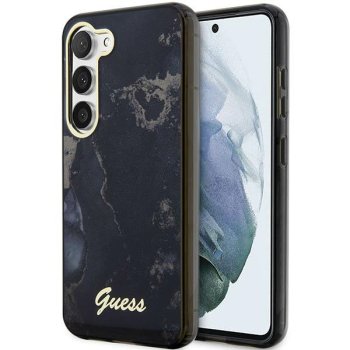 Guess dėklas Samsung Galaxy S23+ telefonui, Golden Marble Collection, juodas