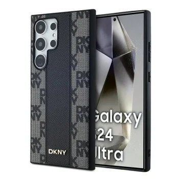 DKNY Leather Checkered Mono MagSafe dėklas Samsung Galaxy S24 Ultra, juodas