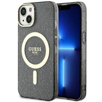 Guess iPhone 14 Case Glitter Gold MagSafe, Black