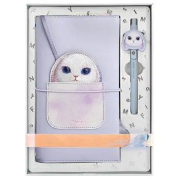 Nimmy Big Eyed Pet 2.0 Rabbit užrašų knygelė ir rašiklis, rinkinys „du viename“, violetinė