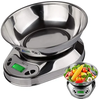 Digital Kitchen Scale with Stainless Steel Bowl, 5kg/1g Precision Food Scale
