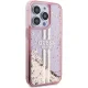 Guess dėklas iPhone 15 Pro telefonui Liquid Glitter Gold Stripes, rožinis