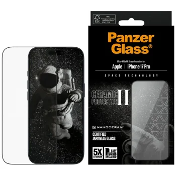 PanzerGlass Ceramic II Ultra-Wide Fit EasyAligner apsauginis stiklas iPhone 17 Pro