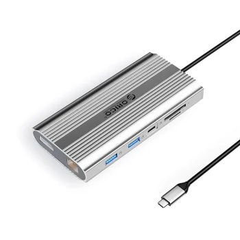 Orico XDR 12-in-1 USB-C prijungimo stotelė, 2x HDMI 4K 60Hz, DP, RJ45, PD 100W, sidabrinė