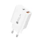 Sieninis įkroviklis Wozinsky WLS-20W, 20 W, USB-A ir USB-C, su 1 m USB-C laidu, baltas