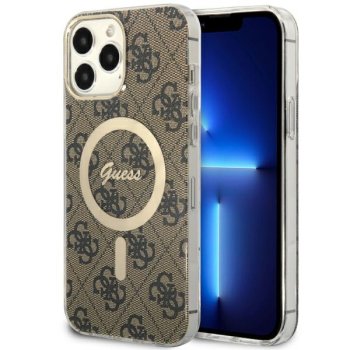 Guess dėklas iPhone 13 Pro Max telefonui 4G MagSafe, rudas