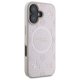 Guess Saffiano Peony Classic Logo MagSafe dėklas iPhone 16, rožinis
