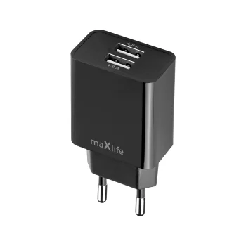 Sieninis įkroviklis Maxlife MXTC-12, 2x USB-A, 4,8A, juodas