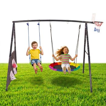 Ecotoys 4in1 vaikiška žaidimų aikštelė su sūpynėmis ir krepšinio lenta