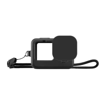 Silikoninis dėklas Puluz GoPro HERO12 / 11 / 10 / 9 Black su objektyvo dangteliu ir dirželiu, juodas