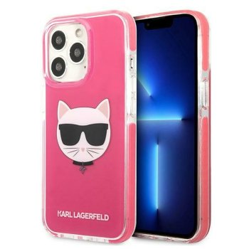 Karl Lagerfeld Choupette Head dėklas iPhone 13 Pro telefonui, fuksijų spalvos