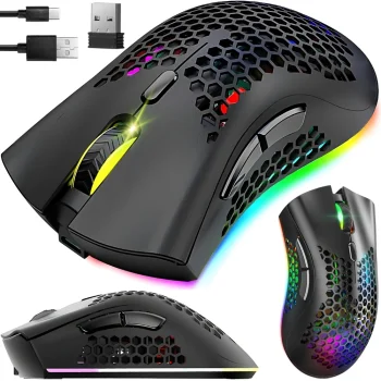 Belaidė kompiuterio pelė 2.4GHz su RGB apšvietimu, 1600 DPI, juoda