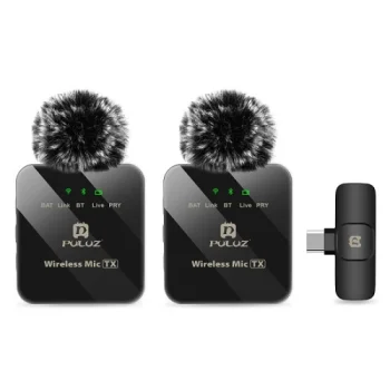 Belaidis dvigubas prisegamas mikrofonas su USB Type-C, juodas