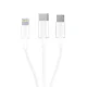 3mk 3in1 laidas USB-A į micro USB / Lightning / USB-C 1.2m 15W, baltas