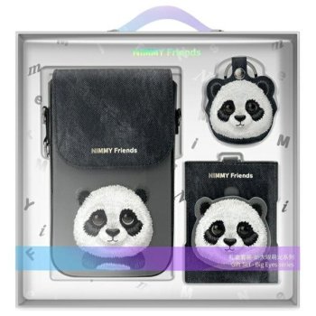 Nimmy Big Eyed Pet 2.0 Panda trijų dalių krepšelis, piniginė ir dėklas, juodas