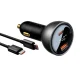 Baseus automobilinis įkroviklis USB-A / USB-C PD3.1 140W ir laidas 1m, juodas