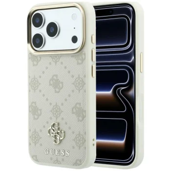 Guess Peony 4G Small Logo MagSafe dėklas telefonui iPhone 17 Pro / 18 Pro, smėlio spalvos