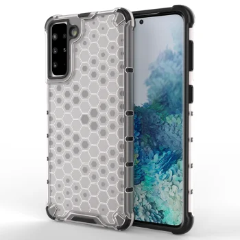 Dėklas Samsung Galaxy S22+ (S22 Plus) Honeycomb su TPU rėmeliu, skaidrus
