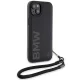 BMW dėklas iPhone 15 / 14 / 13 telefonams, Signature Leather Wordmark Cord, juodas