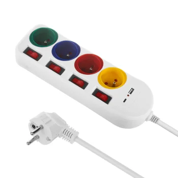 Maclean MCE508 W ilgintuvas-rozetė, 4 lizdai, USB-A/C, 1.5m, baltas