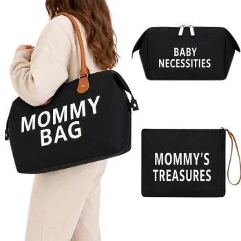 Sauskelnių krepšys „Mommy Bag“ 3in1 su organizatoriumi ir kosmetine, juodas