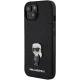Karl Lagerfeld dėklas iPhone 15 telefonui Glitter Ikonik Logo Metal Pin, juodas