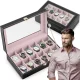 Massido 12-Slot Watch Box Organizer MS-710, Black & Salmon