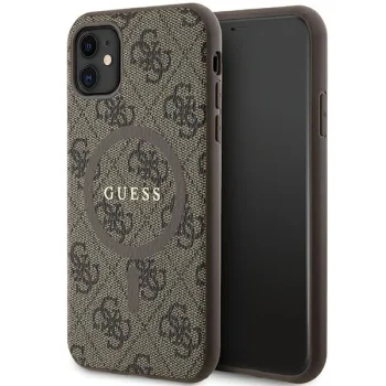 Guess dėklas iPhone 11 / XR su MagSafe, 4G Collection, ruda