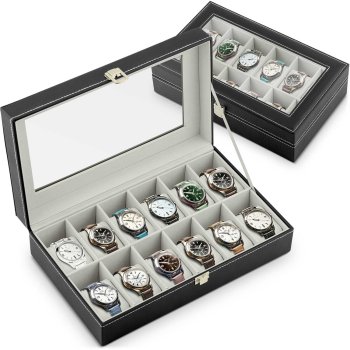 Watch Box for 12 Watches Massido MS-710, Black, Beige