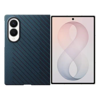 Samsung Carbon Magnet Case dėklas telefonui Galaxy Z Fold 8 su MagSafe ir 2 plėvelėmis, tamsiai mėlynas