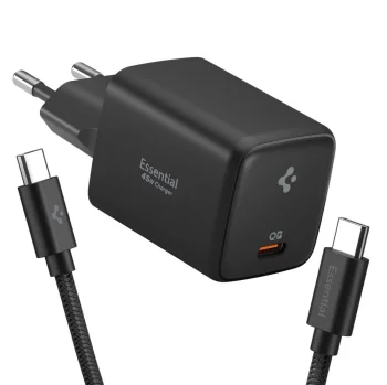 Tinklo įkroviklis Spigen EE451EU Essential 45W GaN su laidu, juodas