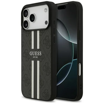 Guess 4G Printed Stripes MagSafe dėklas iPhone 17 Pro Max, juodas